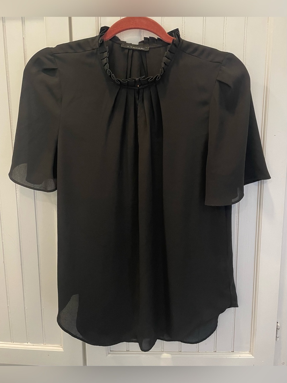 Tahari Women’s Black Top With Ruffles & Bell Sleeves  - Small